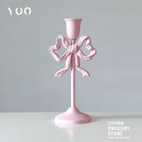 Qfdian French Retro Pink Bow Candle Holder Decoration Dining Table Club Villa Decoration Crafts Wedding Photography Candle Props