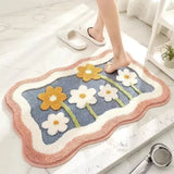 Qfdian 1pc 40*60cm Cute Flower Bathroom Rug, Machine Washable Bathroom Floor Mat, Extra Soft Absorbent Non-Slip Bath Rug