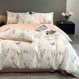 Qfdian  Flower Printed Duvet Cover Set Satin Silk Bed Cover Sets for Summer Queen/King Size Silky plumones de cama Coolling Bedding Set