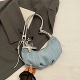 Qfdian  Y2k Aesthetic Vintage Denim Underarm Bag All Match Simple Fashion Pleated Hobo Bags Casual Trendy Women Trendy Shoulder Handbags