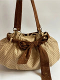 Qfdian  Korean Vintage Canvas Bag Y2k Aesthetic Sweet Dots Fashion Bow Pleated Shoulder Bags Streetwear Casual All Match Underarm Bag