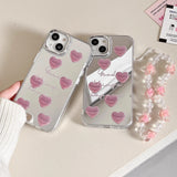 Qfdian Pink Heart Silver Plated Mirror Case For iPhone 11 12 13 Pro Max 14 15 Pro Max Silicone Drop Protection Case