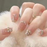 Qfdian 24Pcs Wearable Coffin Fake Nail Tips with Butterfly Camellia Designs Red Long Ballerina False Nails Press on Nails Art Manicure