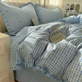 Qfdian  ‌Ins Princess Style Washed Double-Layer Gauze Bedding Set - Thickened Crinkled Gauze Cute Dorm 3-Piece/4-Piece Sheet & Duvet Cove