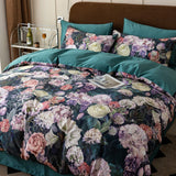 Qfdian 1000TC Egyptian Cotton Flowers Plant Prints Bedding Set Single Double Queen King Size Duvet cover Set Bed Sheet Pillowcases 4Pcs