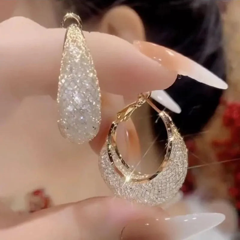 New Fashion Trend Unique Design Elegant Exquisite Light Luxury Mesh Zircon Earrings Female Jewelry Party Premium Gift Wholesale