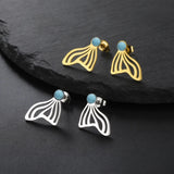 Qfdian  Fashionable and luxurious fish tail artificial gemstone earrings, retro daily banquet party earrings, wedding jewelry gifts