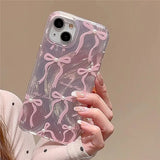 Qfdian  Pink Pearl Bow Phone Cases, for IPhone 17 16 15 14 13 Pro Max Pro XSMax 78Plus ,Feather Yarn Gradient Color Kawaii Cover