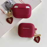 Qfdian soft wine red square earphones case with love pendant silicone Integrated protection cover for airpods 2 3 pro 2 non-slip bumper