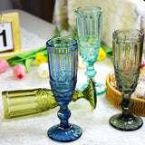 Qfdian  150ml 5oz Glass Mugs  Household Vintage Embossed Heavy Thick Glassware Colored Cups Colored Champagne Flute Glasses  Goblet Cups