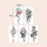 Qfdian  5pcs Waterproof Temporary Tattoo Sticker Lion Flower Snack Wolf Rose Tigar Dark Elegant Fake Tatto Flash Tatoo for Women Men
