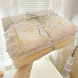 Qfdian  INS Princess Bedding Set Ruffle Lace Quilt Cover Romantic Bedclothes Woman Girls Home Decor Duvet Cover Set Korean Style Floral