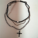 Qfdian  Punk Y2K Metal Cross Star Black Heart Pendant Multi Layer Bead Necklace For Women Men Vintage Gothic Charm Grunge Jewelry Gift