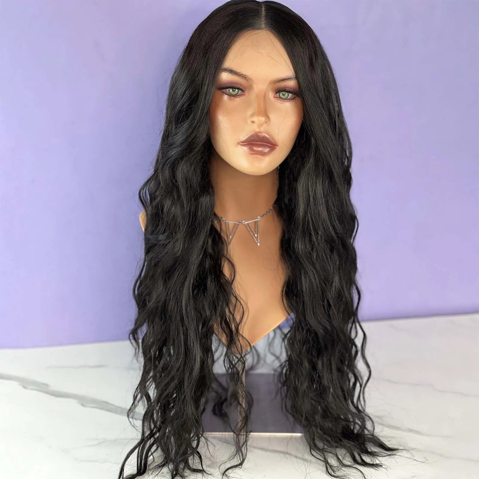 Qfdian 13X4 Black Curly Lace Wig Synthetic Lace Front Wig Wavy Long Black Hair Wig Natural Brunette Colored Lace Frontal Wigs for Women