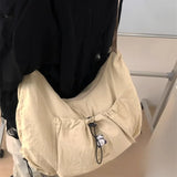 Qfdian  Y2k Aesthetic Vintage All Match Handbags Casual Women Drawstring Pleated Shoulder Bag Simple Streetwear Crossbody Bags Trendy