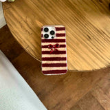 Qfdian Red stripes autume winter 3d bowknot  cover for iphone 15pro 16promax 16 13pro 12 14 13 15 pro max 14promax rope phone case