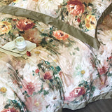 Qfdian 1000TC Egyptian Cotton Vintage Oil Painting Style Flowers Print Bedding Set Duvet Cover Flat/Fitted Bed Sheet Pillowcase 4Pcs