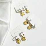 Trendy Zircon Heart Pentagram Asymmetric Color Contrast Hoop Earrings For Women Star Pendant Dangle Earrings Jewelry Gift