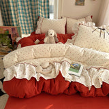 Qfdian  New Comforter Sets Bedding Sets and Components With Bowknot Lace 4PCS Soft Bedding Sets For Girls Women Home Bedroom
