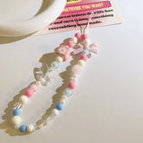 Qfdian DIY Bow Knot Phone Pendant Bead Chain Lanyard Strap Cord Handmaed For Iphone Bracelet Keychain