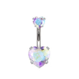 Qfdian  Fashion Internal Thread Belly Button Rings Heart Stainless Steel Belly Piercing Crystal Silver Body Jewelry Party Decoration