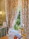 Qfdian  American Ruffled Edge Curtains, Lace French Countryside Style Printed Rose Bedrooms, Ins Style Bay Windows, Screen Curtains,