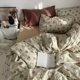 Qfdian Ins Korean Pastoral Flower Bedding Set Purple Bed Flat Sheet Pillowcase Twin Full Queen Size Bed Linen Women Girls Duvet Cover