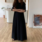 Qfdian  Summer Fashion Versatile Casual Women Short Sleeved T-shirt Dress Lazy Style Round Neck Solid Color Loose Fitting Women's Dress