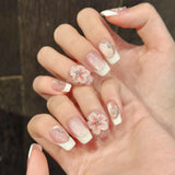Qfdian 10Pcs Aurora Handmade False Nails with Jelly Glue Long Almond Fake Nail Art Shell Design Press on Nails Full Cover Manicure Tips