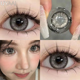 Qfdian 0~600 Myopia Black Lenses Gray Lenses Korean Style Big Eyes Lens Colored Contact Lenses with Degree Prescription Contacts