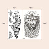 Qfdian  2pcs Waterproof Temporary Tattoo Sticker Cross Angel Jesus Lion Hands Fake Tatto Flash Tatoo Tato for Girl Women Men