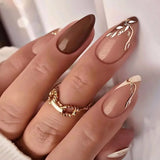 Qfdian 24Pcs Short Round Head False Nails Glitter Pink Almond Fake Nails Strawberry Full Cover Press on Nails Wearable Nail Tips