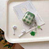 Qfdian  Green plaid is suitable for Apple earphone case airpods4 wireless bluetooth earphone case.
