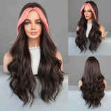 Qfdian  Long Curly Light Brown Wig For Women Daily Use High Density Layered Middle Part Hair Wigs Synthetic Wig With Fluffy Wig