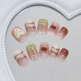 Qfdian  24pcs Spring Day Little Fresh False Nails Gradient Line Dot Love Heart Designs Press On Nails Pink Short Square Fake Nail Tips