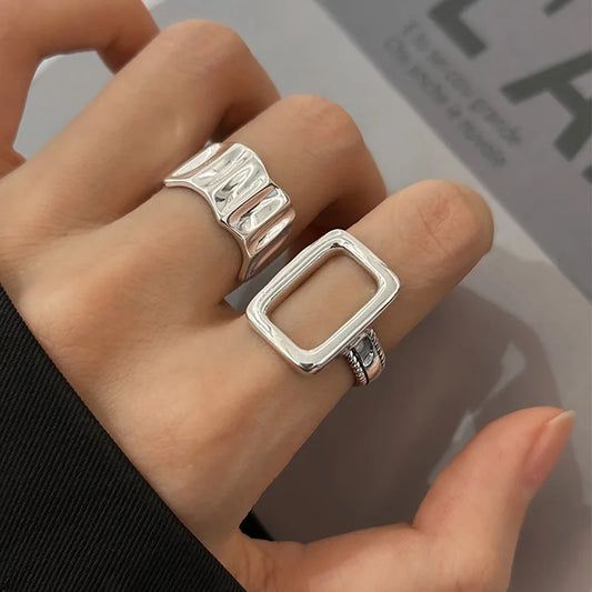 Fashion Silver Color Finger Rings Set for Women 2024 Hot Sale Creative Simple Irregular Geometric Party Jewelry Gift