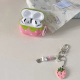 Qfdian Cute lovely strawberry gloss wireless bluetooth earphone cover case for apple airpods 1 2 3 4 pro pro 2 protector with keychain