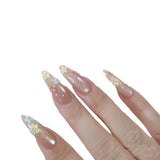 Qfdian 10Pcs Handmade Manicure Long Almond Fake Nails Cute Flower Limited Nails Press On Nails Design Wearable Nail Artificial Manicure