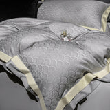 Qfdian Lyocell Cotton Jacquard Soft Silky Luxury Bedding Set Queen King Size Duvet Cover Set Bed Sheet/Fitted Sheet Pillowcases 4Pcs