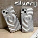 Qfdian Love Heart Matte silver Silicone Shockproof Protection Back Cover For iPhone 15 Pro Max 13 Pro 12 11 14 Fashion Girls Phone Case