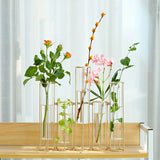 Qfdian  Test Tube Vase with 5 Test Tubes, Gold Vase for Centerpiece, Gold Vase with Metal Stand, Glass Vase for Wedding Home Decoration