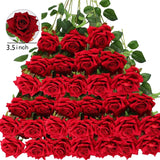 50 Pcs Velvet Rose Artificial Rose Flowers Real Touch Fake Roses Florals for Valentine's DIY Wedding Bouquet Party Home Decor