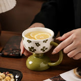 Qfdian  Retro Ceramic Mug Hand Painted Tall Coffee Cup with Handle Mug Milk Oatmeal Ice Cream Water Cup Kitchen Accessory Drinkware Gift