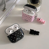 Qfdian Korea Cute Black Polka Dots Soft Cover Case For Apple AirPdos 1 2 3 4 Pro 2 Earphone Protection Cases Cartoon Lovely Cat Pendant