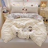 Qfdian  INS Princess Bedding Set New Soft Wrinkled Double-layer Bed Flat Sheet Twin Queen Size Duvet Set Pillowcase Bed Linens