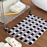 Qfdian Ins Style Checkerboard Flocking Bedside Carpet Bedroom Living Room Decorative Floor Mat Bathroom Absorbent Non-Slip Foot Mat