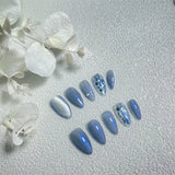 Qfdian 10Pcs Silk Cat Eye Handmade Press on Nails New-type Almond Fake Nails Ice-cold Manicure Artistic Full Cover Finger Tips Reusable