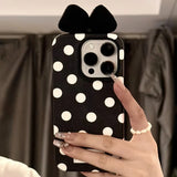 Qfdian  Wave Point Plush 3D Bow Phone Case,For IPhone 11 Case IPhone 16 13 15 14 12 17 Pro Max Air XR XS Shockproof Soft Covers Cases