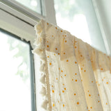 Qfdian Korean Daisy Curtain Road Pocket Shade Bohemian Tassel Curtain for Kitchen Bedroom Living Room Kids Semi Blackout Window Curtain