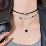Qfdian  Y2K Cat Claw Star Heart Pendant Plush Leopard Bone Choker Charms Necklaces For Women Goth Aesthetic Accessories Grunge Jewelry